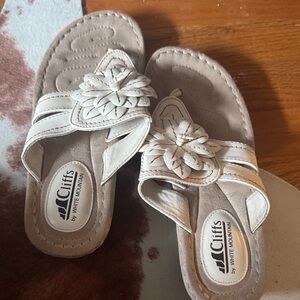 White Mountain Tan Sandals with Floral Accent